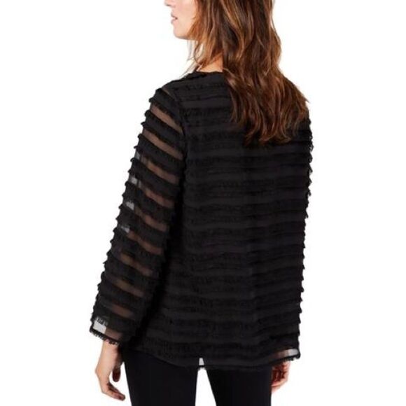 Alfani Striped-Lantern Sleeve Fringed Blouse Sz Lg - Picture 8 of 8